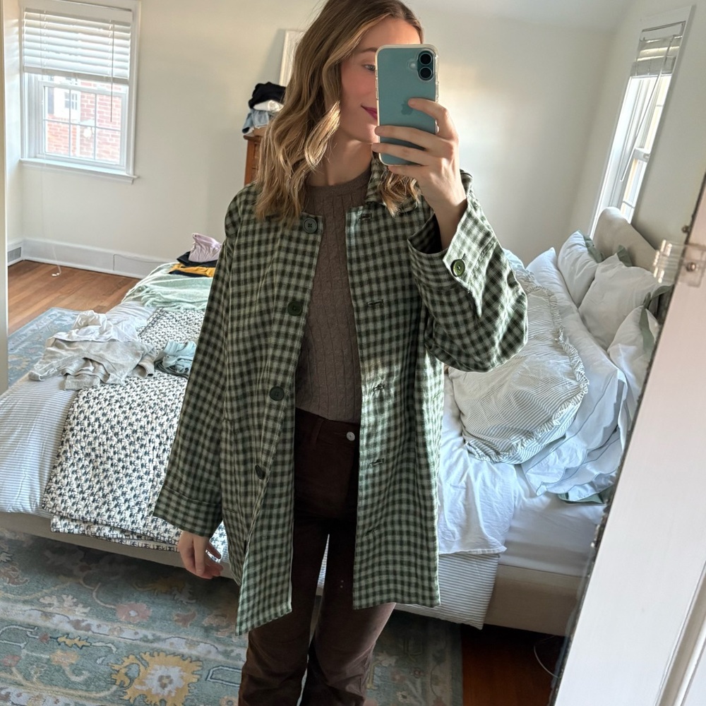 Reformation Irene Linen Jacket in Cactus Check Pattern NWT! - Picture 5 of 10
